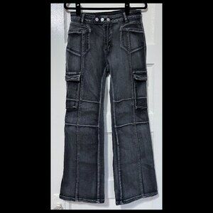 Womens Black Cargo Stretch Denim Cross-Seam Bootcut Jeans XL NWOT